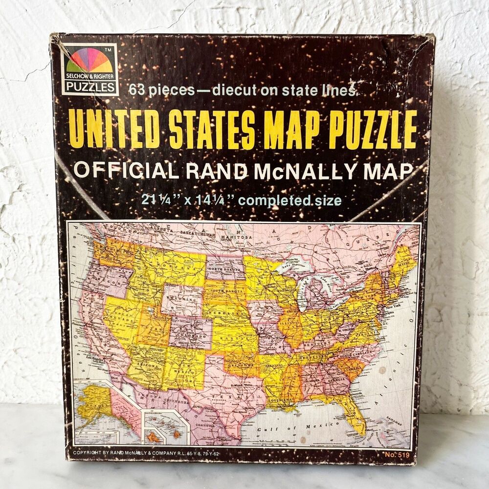 Vintage United States Map Puzzle Rand McNally 63 Pieces Diecut on State Lines